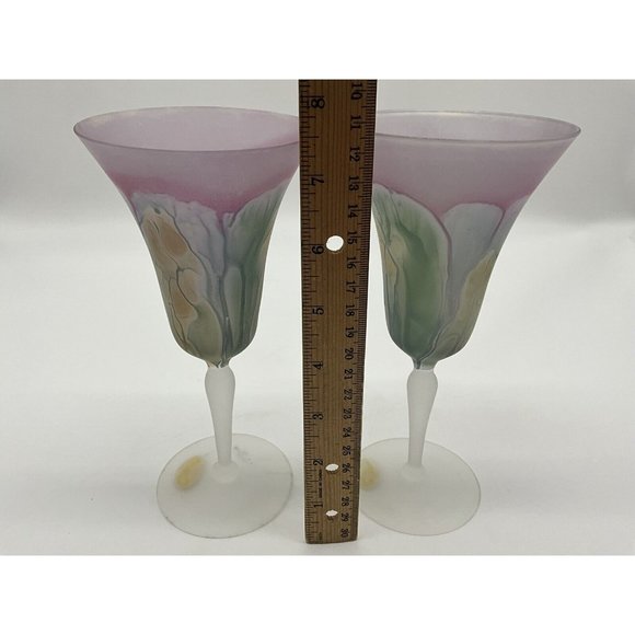 Nouveau Art Glass Hand Painted by RUEVEN Hard to Find Colorful Water Glasses - Picture 4 of 16